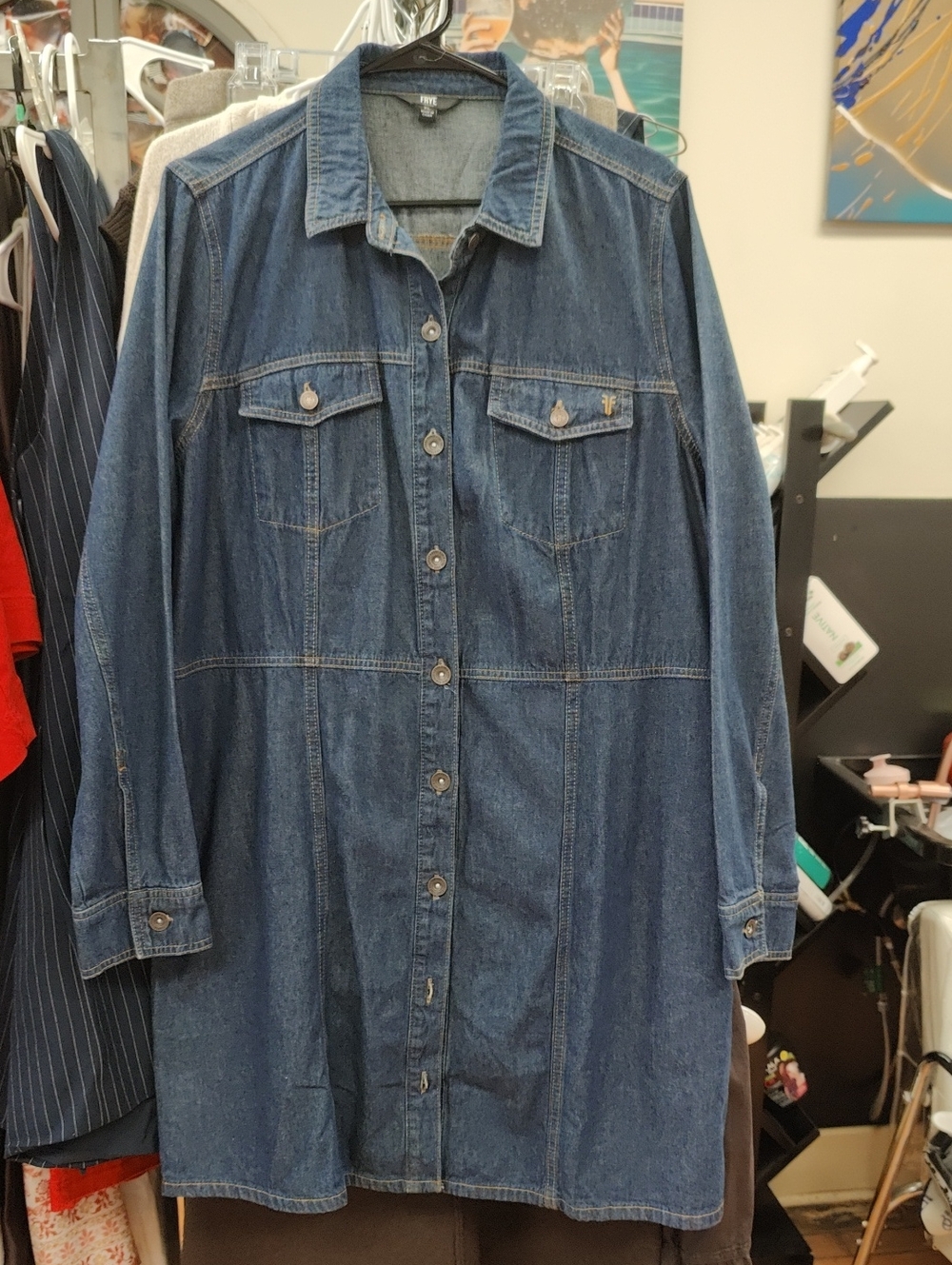 Frye Blue Denim Button-Front Long Sleeve Dress